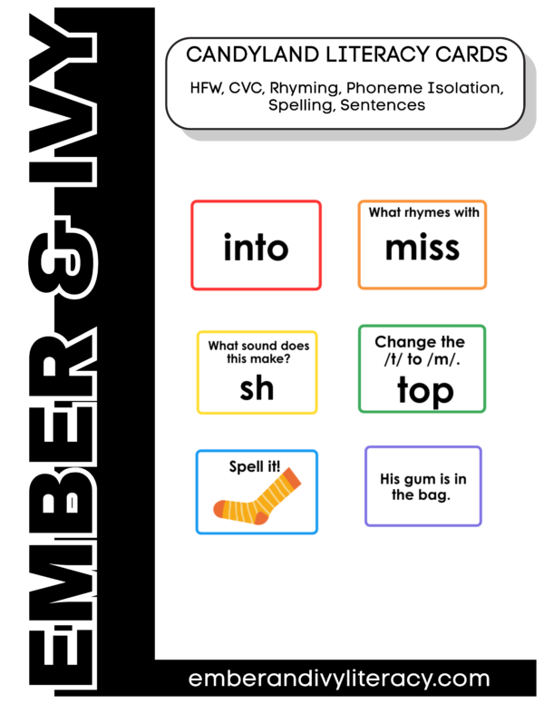 Candy Land Literacy Cards